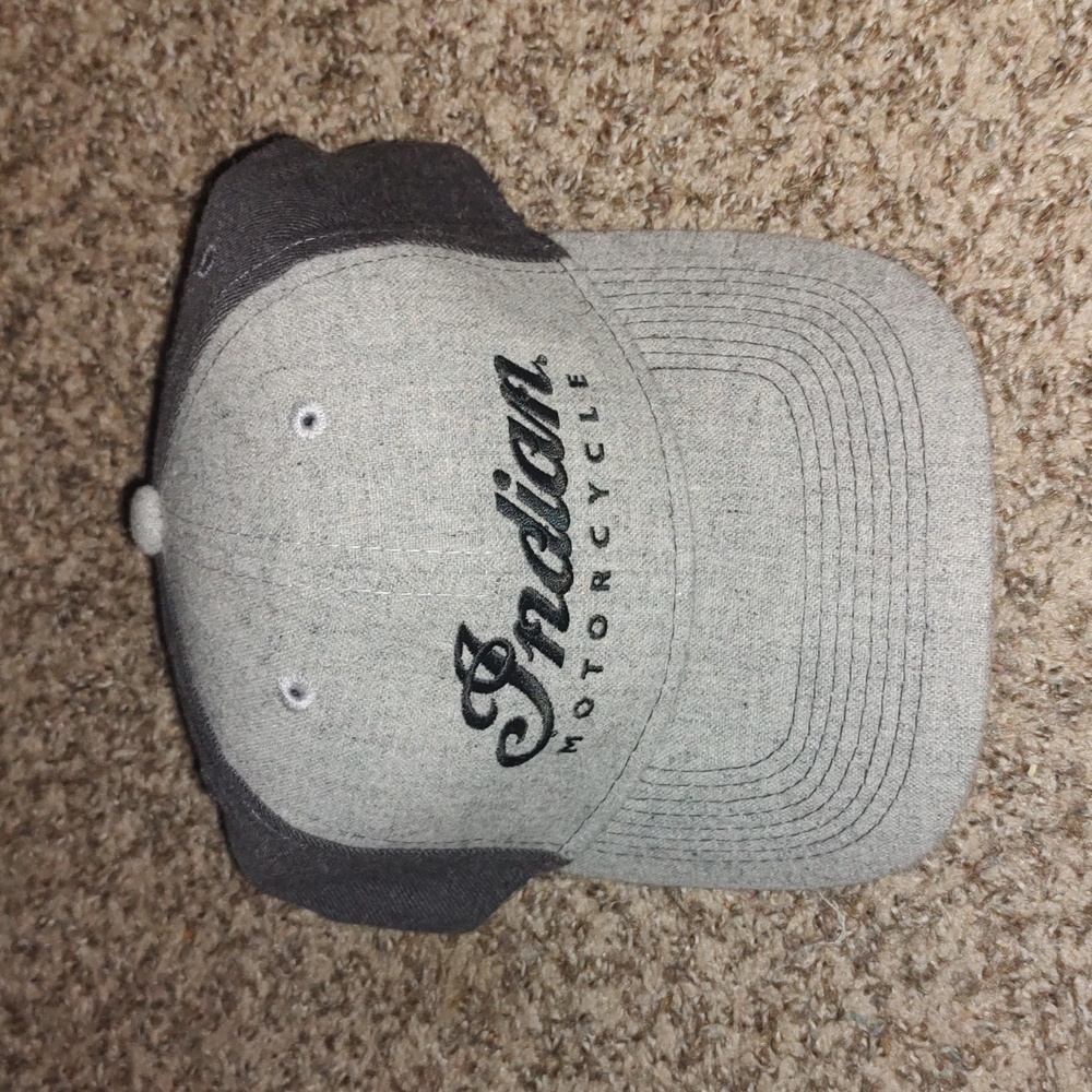 Indian Motorcycle Script Logo Gray Flat Bill Trucker Hat Cap